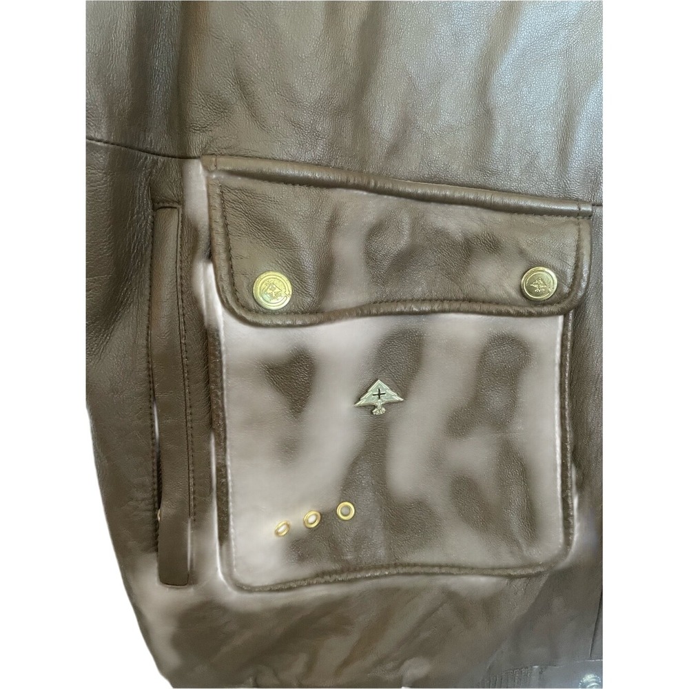 LRG Brown Leather Bomber Jacket with Zip Pockets - Picture 3 of 6